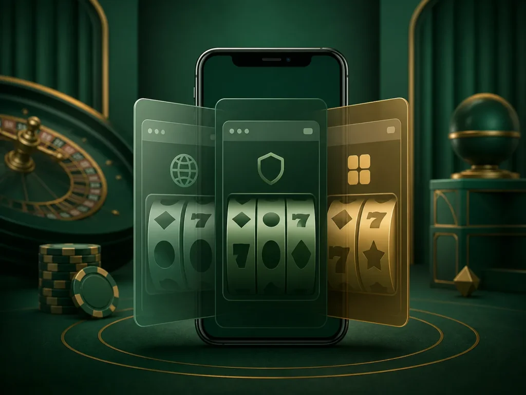 Comparação ilustrativa entre navegador, PWA e aplicativo de cassino