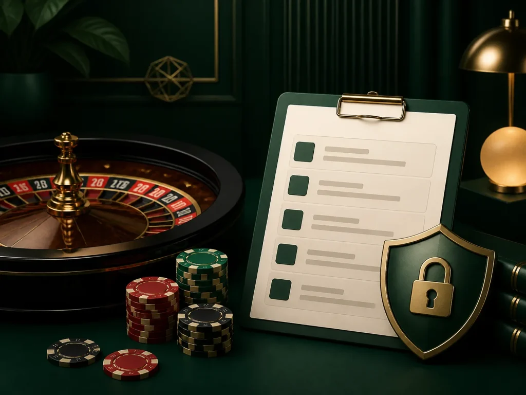 Checklist ilustrativo para cadastro em cassino online